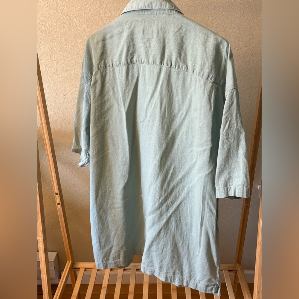 Haggar Washable Linen Blend Short Sleeve Shirt 2XLT Light Sage Tropical Panel - Picture 2 of 6